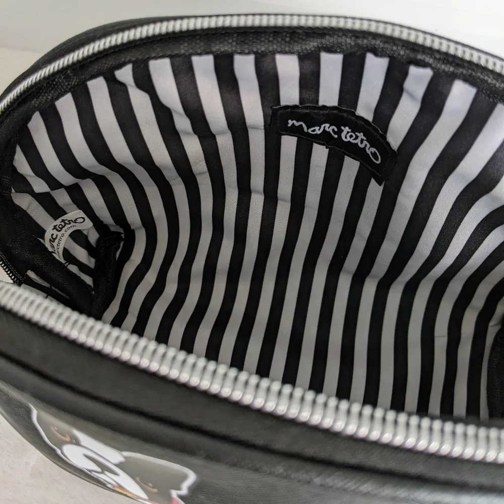 marc tetro Boston Terrier Large Cosmetic Case Pouch Bag PVC Saffiano Black NWT - Picture 11 of 12